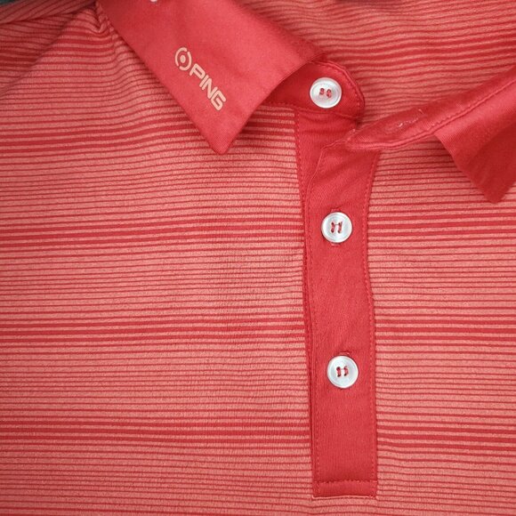Ping Sensor Cool Polo Shirt Mens Medium Red Stretch Short Sleeve Striped - Picture 2 of 8